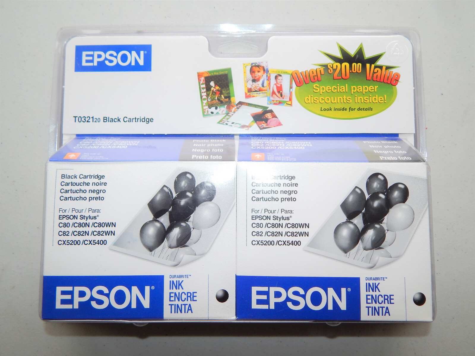 New Genuine Epson 32 T032120 TO32120 Photo Black Ink Cartridges EXPIRED 07/2006