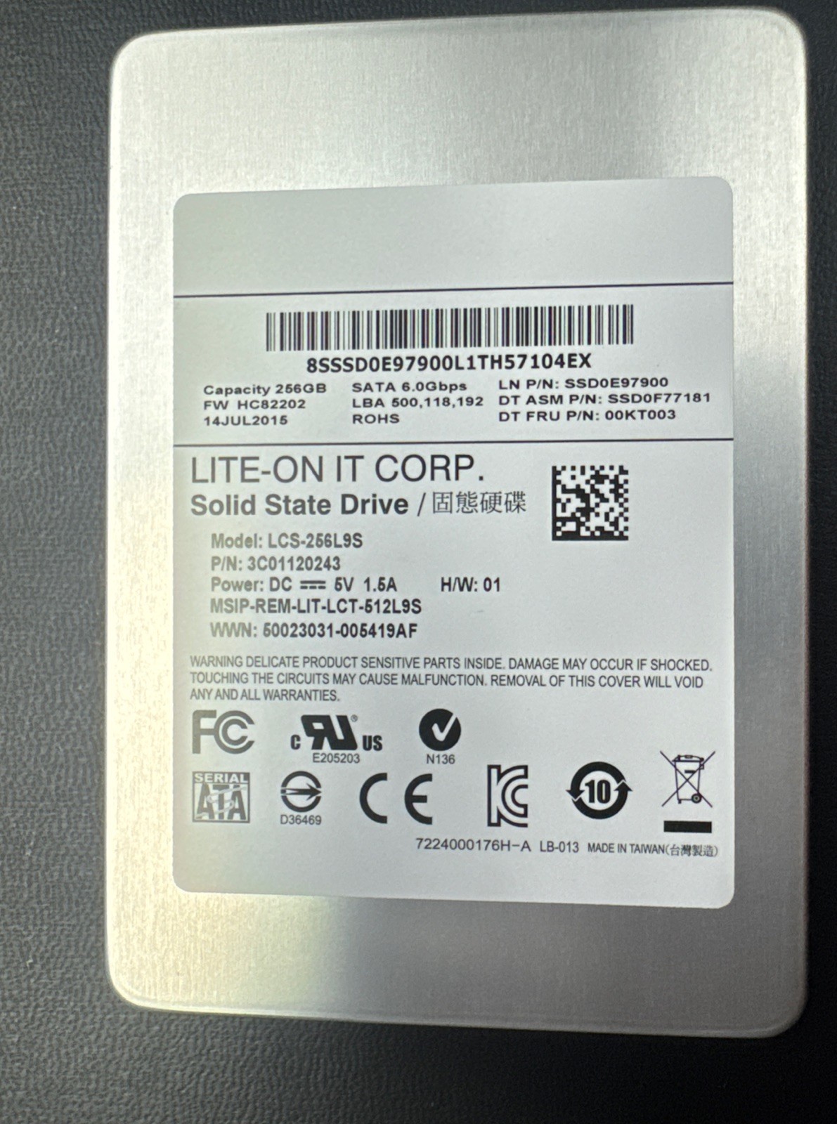 Lite-On 256GB 2.5" SATA III SSD LCS-256L9S Tested Good Health