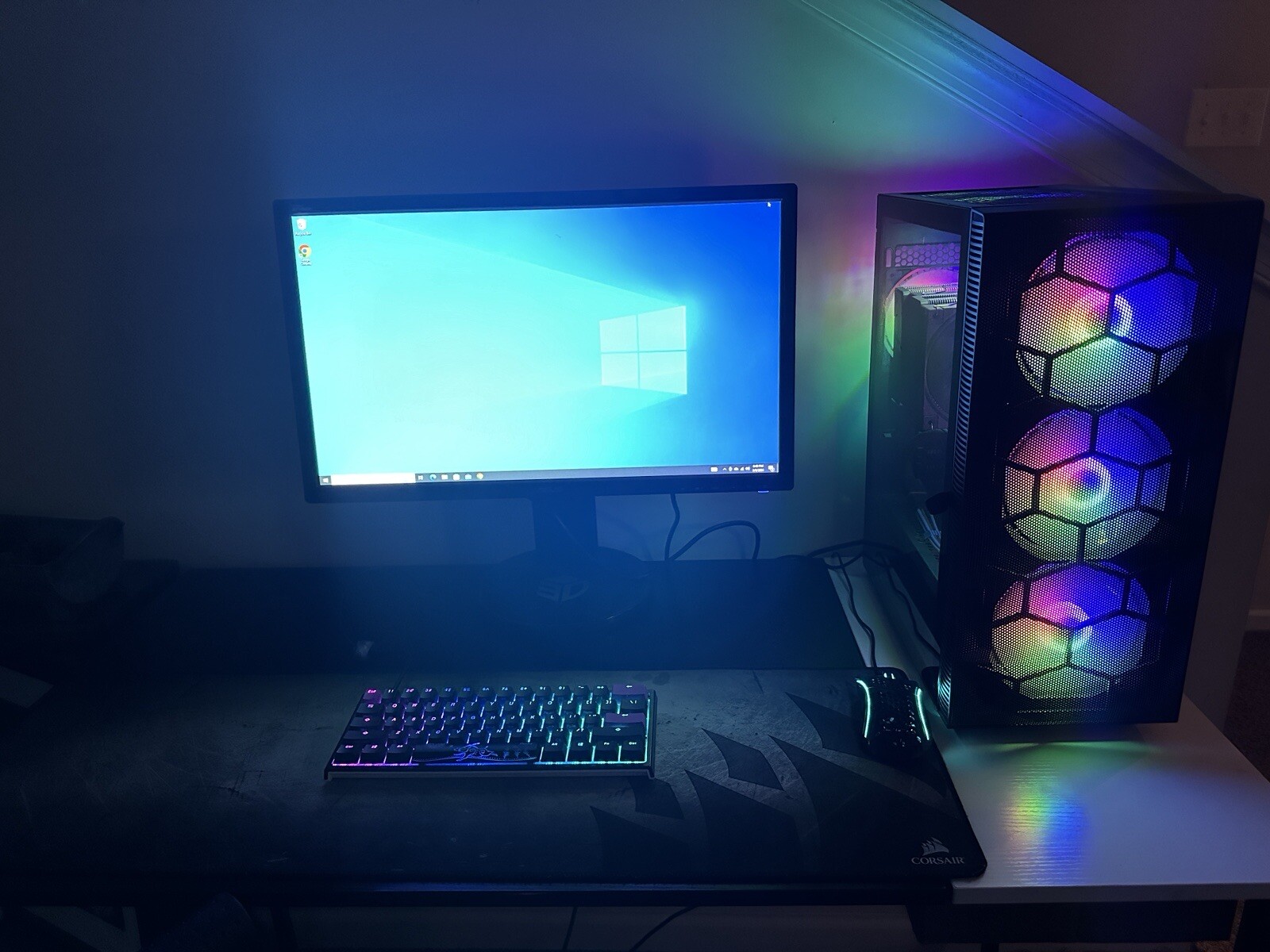 Whole Gaming Setup - Desk, Pc, Monitor, Mousepad, Mouse, Headset,