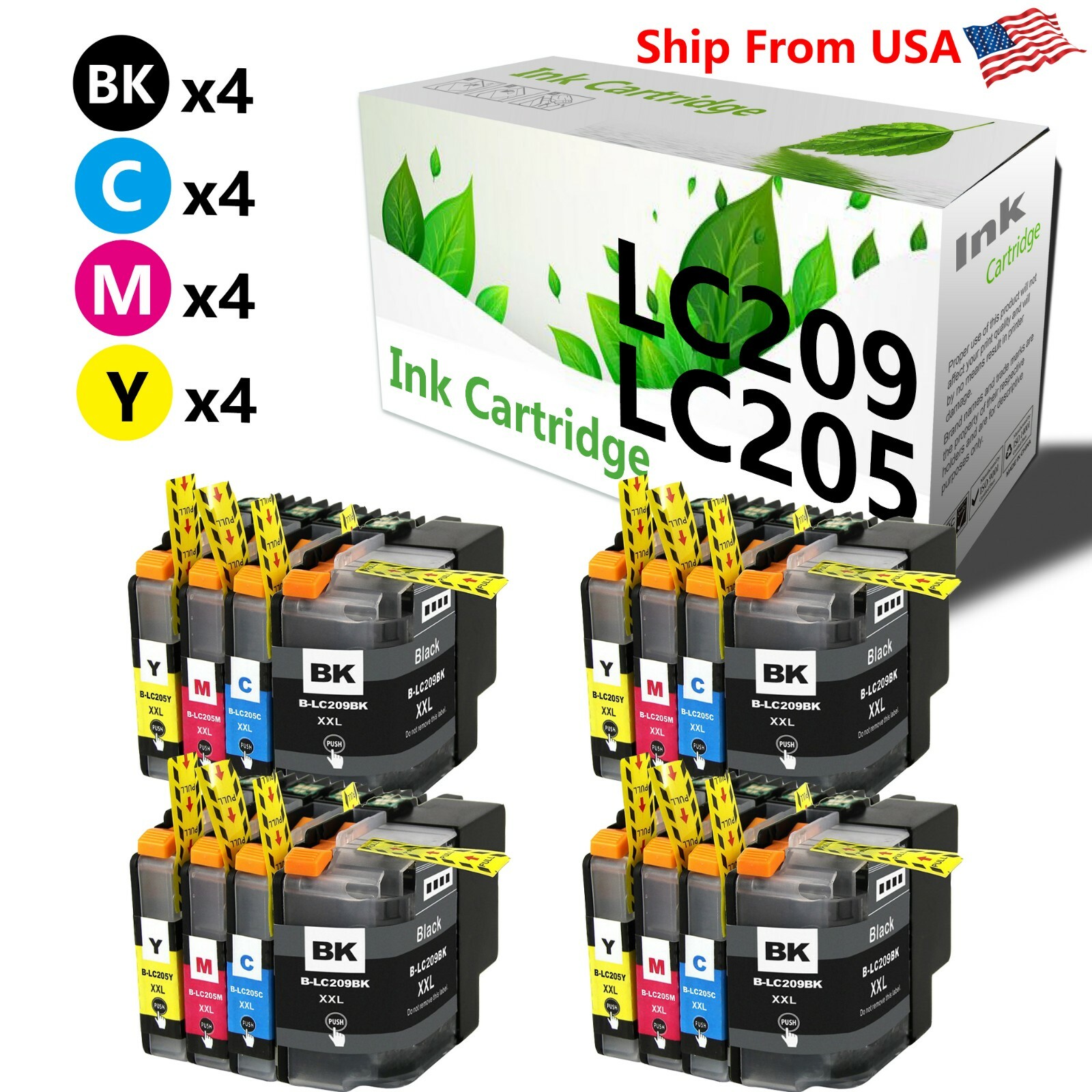 16Pack LC-209XXL LC-205XXL Ink Cartridge for Brother MFC-J4420DW J5520DW