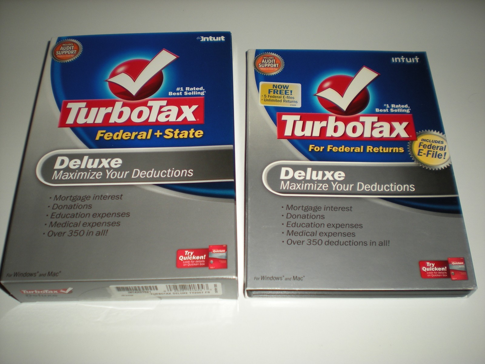 Turbotax 2007 Deluxe & State with 2008 Deluxe (Federal only). New and sealed.