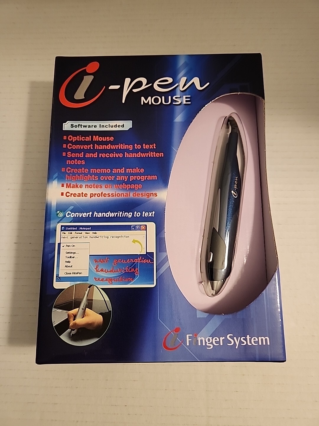 Vintage i-Finger System i-Pen Optical Mouse With Software USB Model FM-100BN NEW