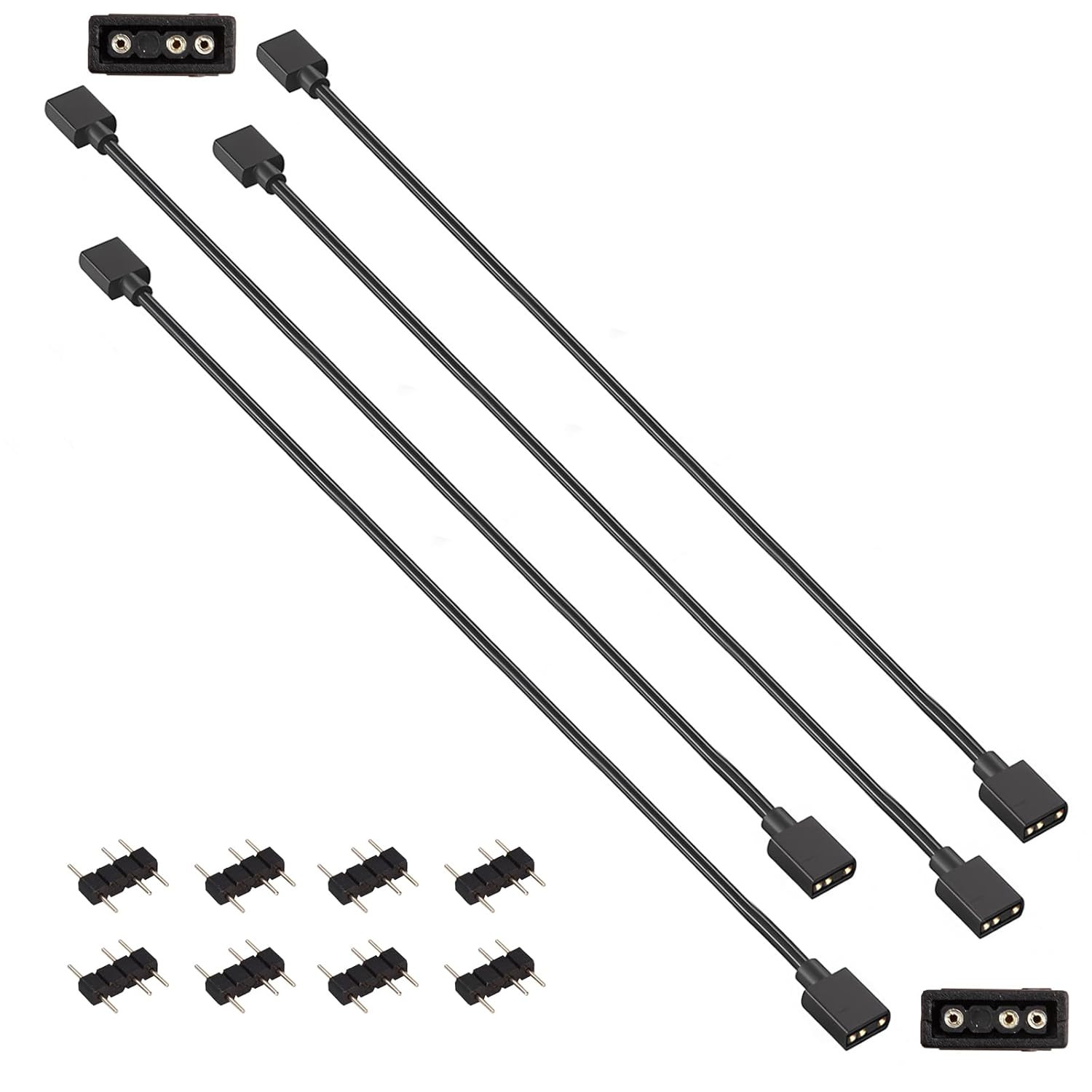 4 Pack 3Pin 5V ARGB Extension Cable Set with 8 Male Connectors, 1-To-1 Addressab