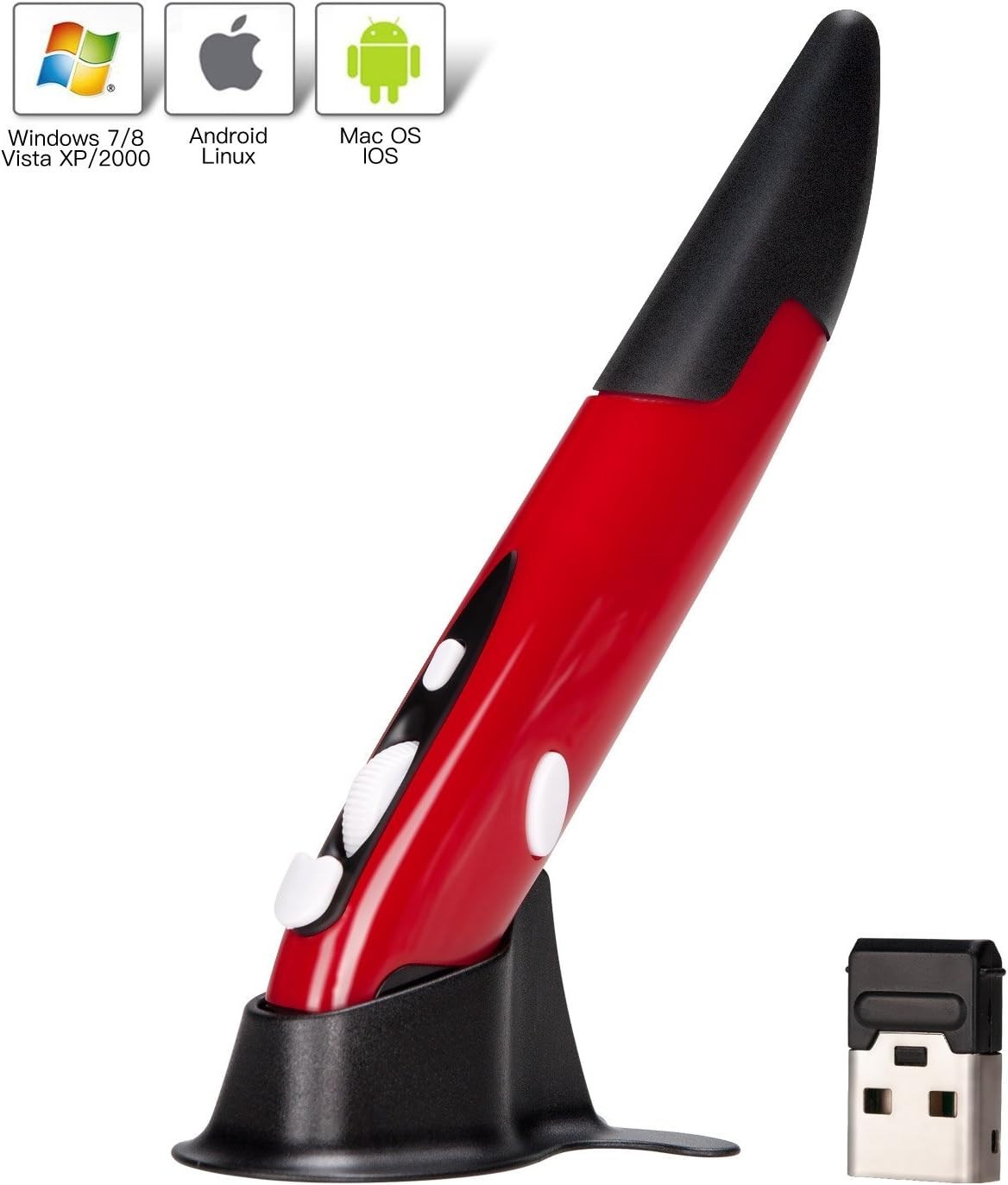LyChee Wireless USB Optical Vertical Mouse Pen, 2.4GHZ USB Adjustable DPI PR-03