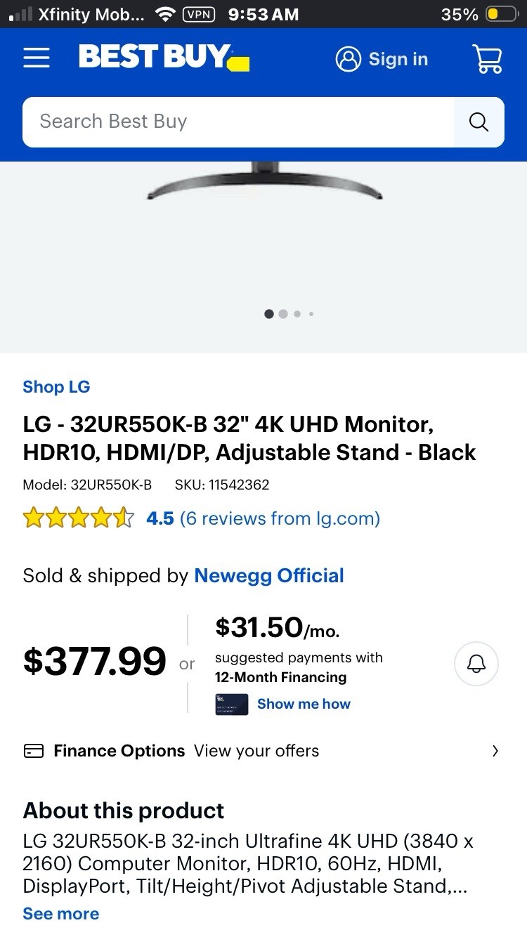 LG UltraFine 32UR550K-B 32in 4K UHD LCD HDR10 Adaptive-Sync HDMI/DP Black
