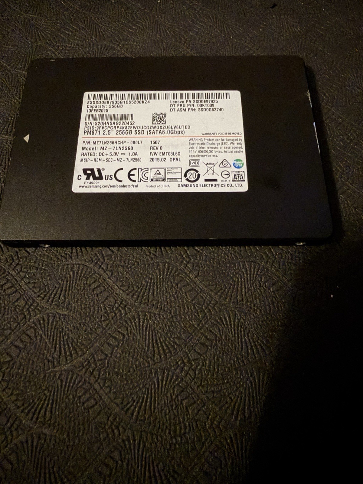 Samsung 256 GB 2.5 in SATA III Solid State Drive
