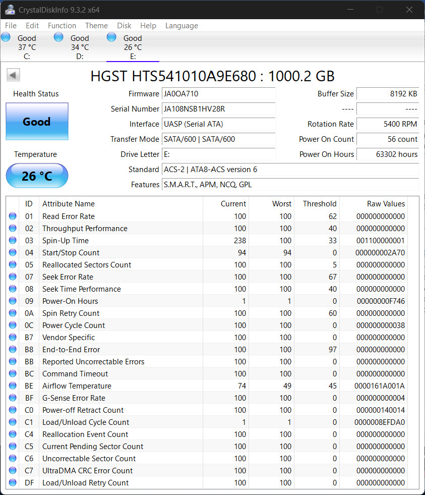 1 - HGST Travelstar 1TB 5400 RPM 2.5" (HTS541010A9E680) Hard Drive Wiped/Tested