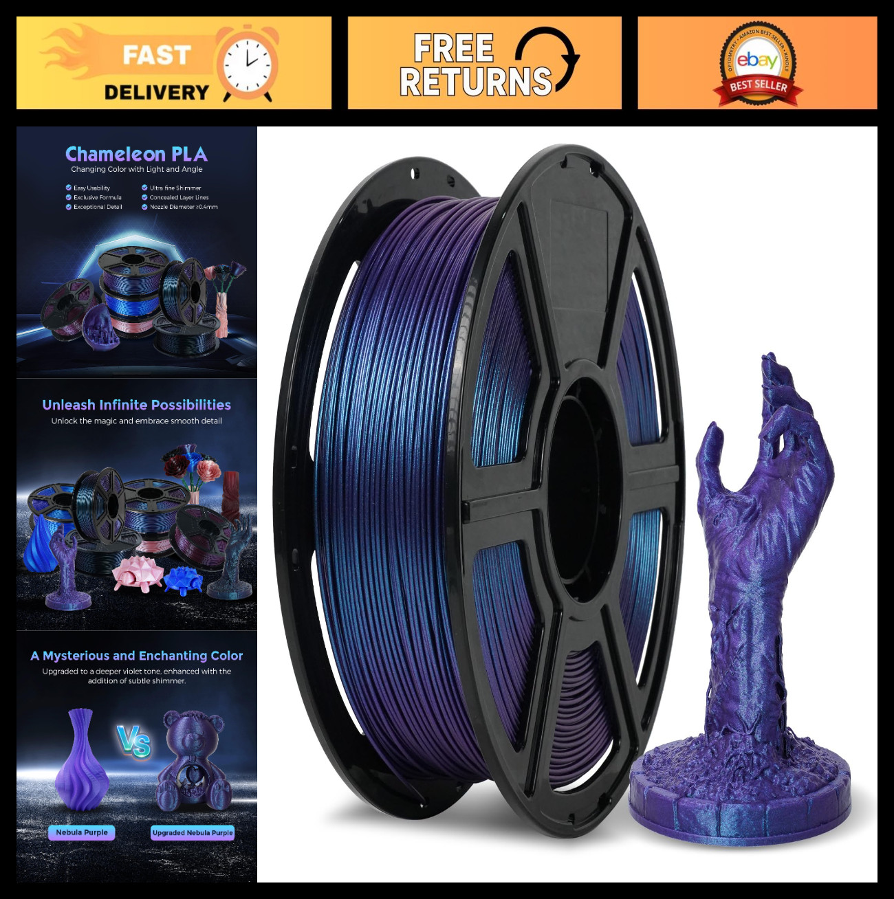 1.75mm Color Changing PLA Filament 1kg - Nebula Purple Chameleon 3D Printing