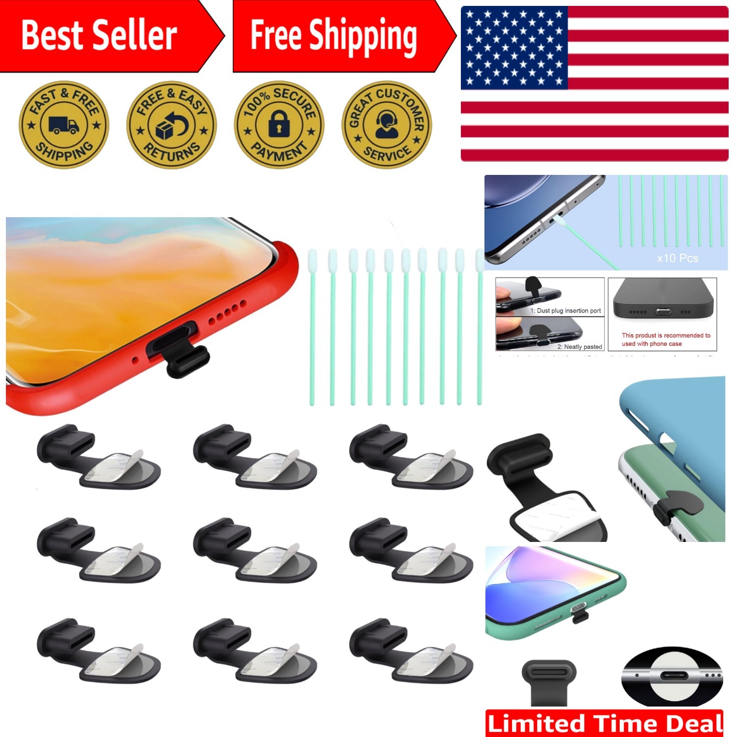 Ultra-Thin USB C Dust Covers - 10PCS Anti-Loss Protectors for Mobile Phone Ports