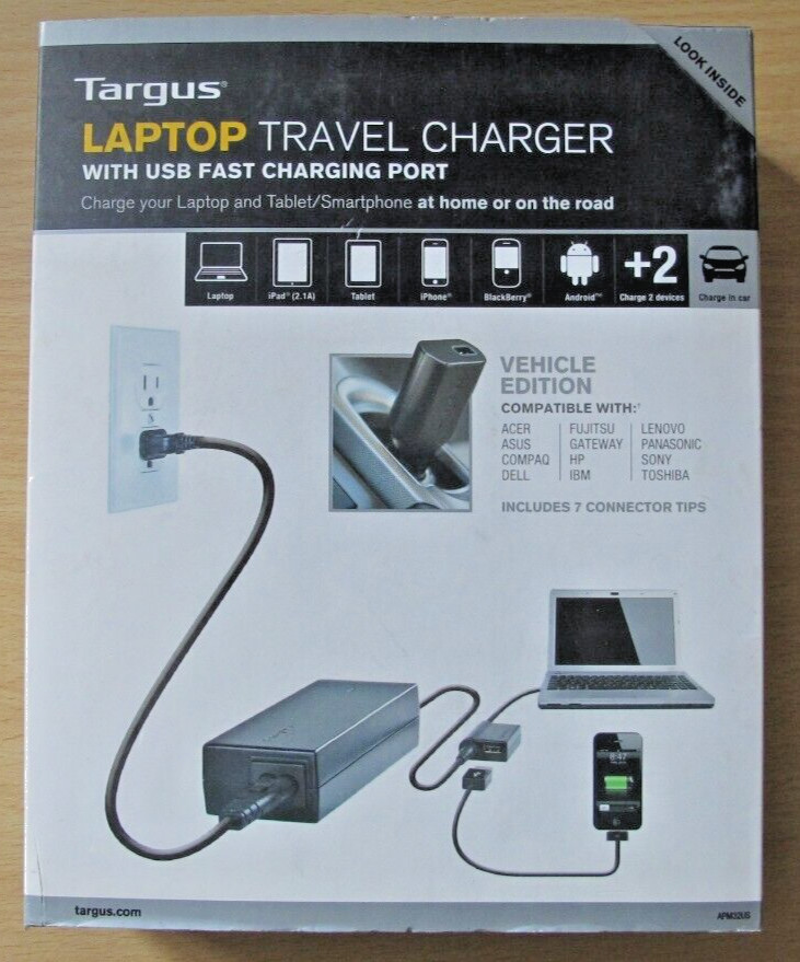 Targus Universal Laptop Travel Charger 90W-USB Fast Charging  APM32US