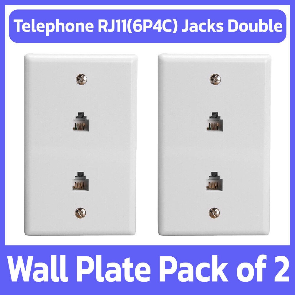 2 Pack Phone Wall Plate 6P4C RJ11 Dual Telephone Line Jack Faceplate - White