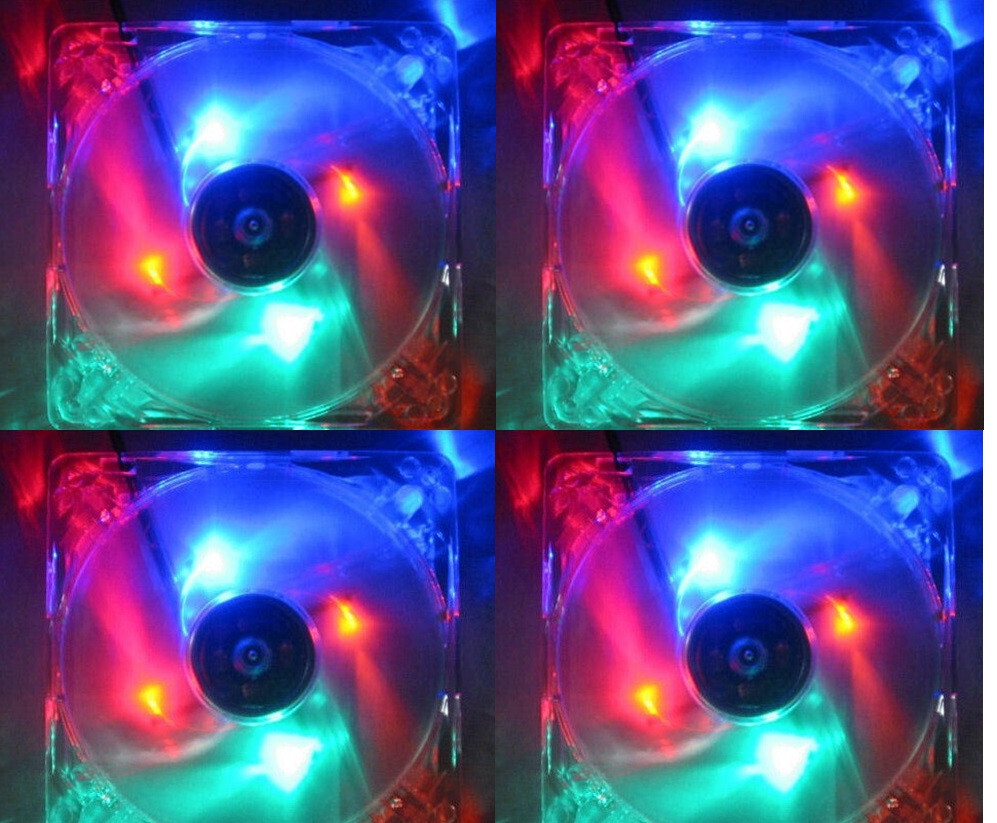 Evercool 120mm x 25mm Computer Case Quad Multi Color LED Cooling Fan (Set of 4)
