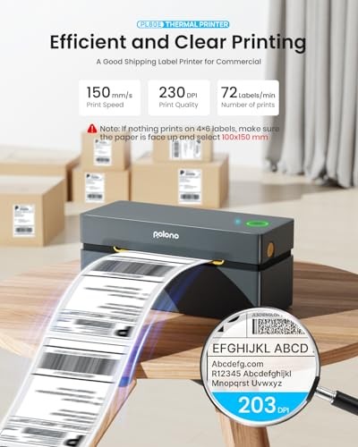 POLONO BLUETOOTH THERMAL SHIPPING LABEL PRINTER, WIRELESS 4X6 SHIPPING -  GRAY