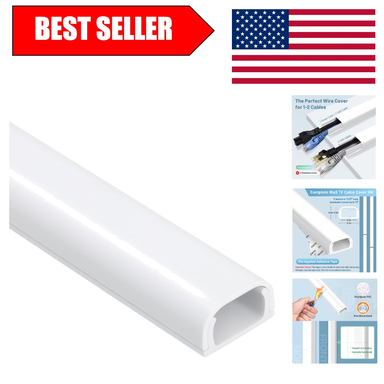 Stylish 73" Cord Covers - Paintable Self-Adhesive Wire Hider for a Clean Finish