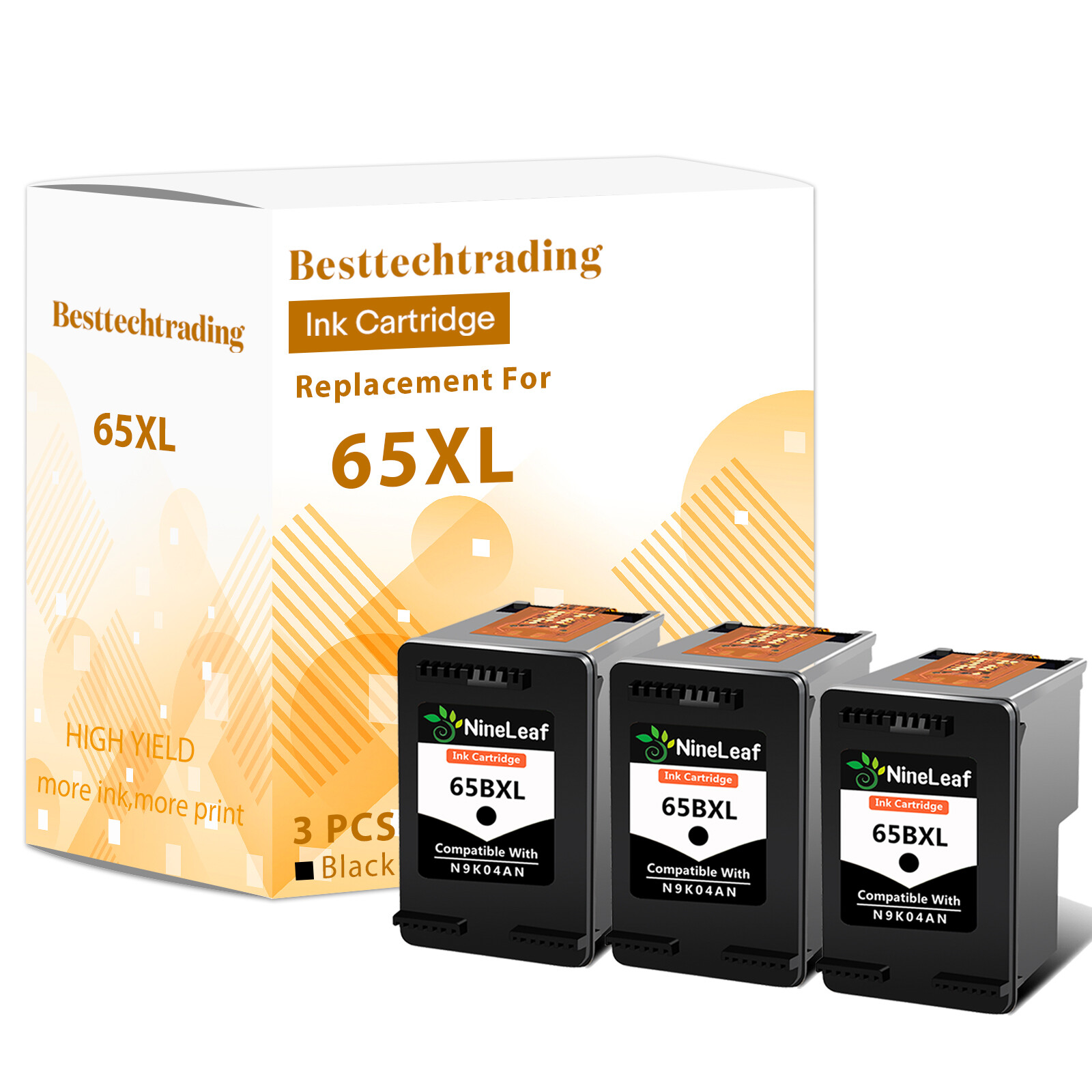 65XL Black Ink Cartridge 3PK FOR HP ENVY 5055 5058 DeskJet 3750 3755 3758 3760 