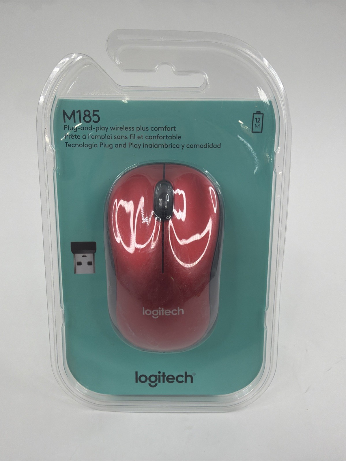 Logitech M185 Wireless Optical Mouse 2.4 GHz, Red (910-003635)