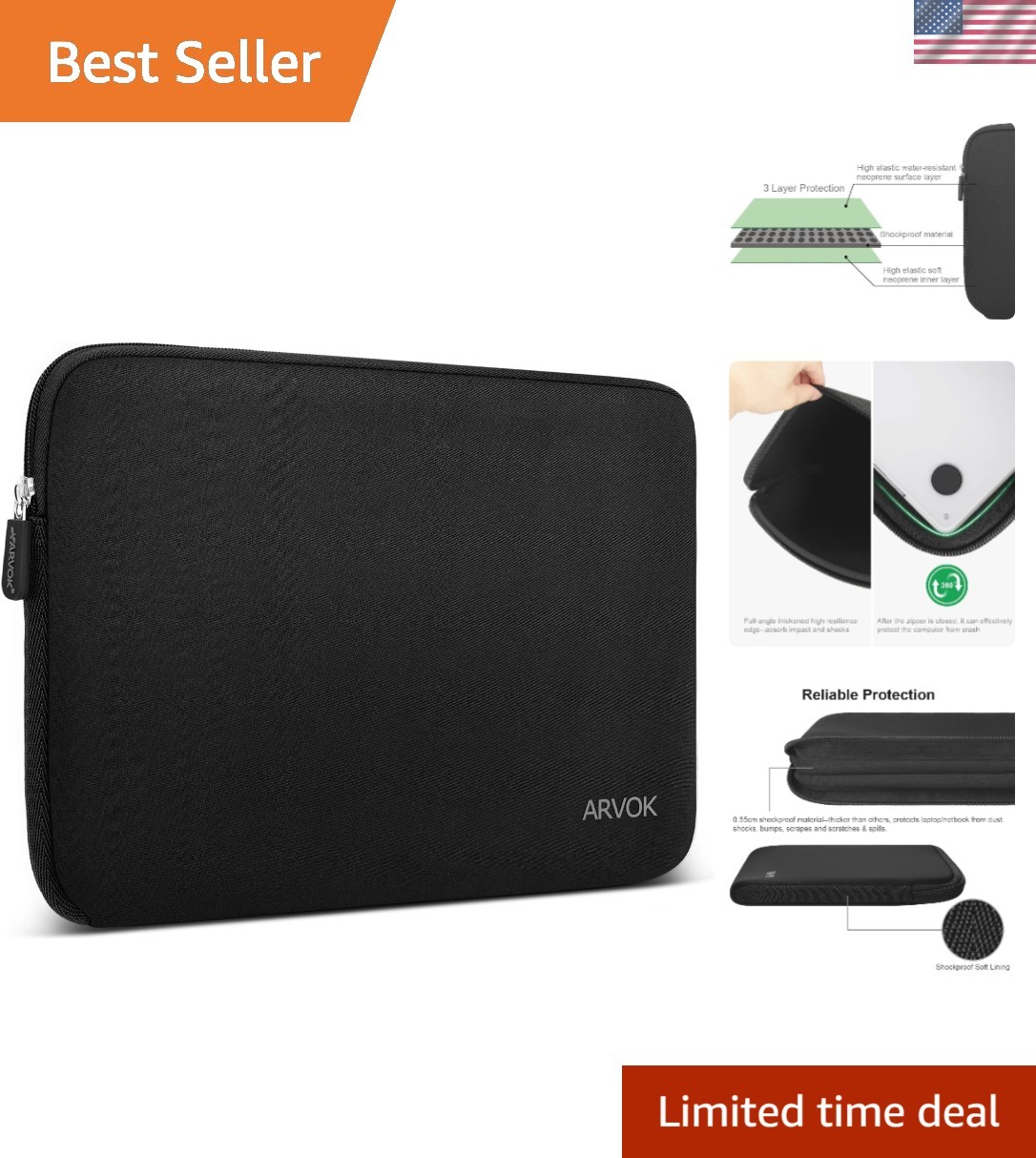 Chic Black Laptop Sleeve for 15-Inch Devices - Water-Resistant & Lightweight