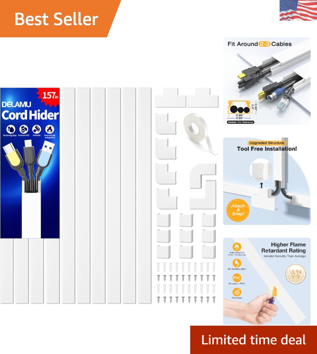 Easy Snap Installation Cord Covers, 157in Wire Hiders for Safe Home Organization