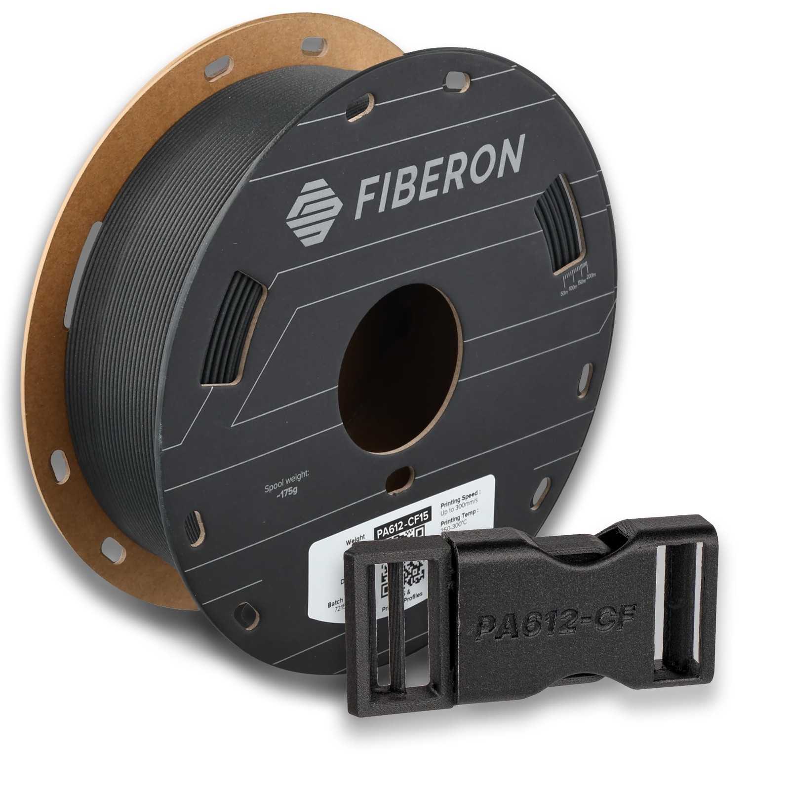 Polymaker Fiberon PA612CF15 Carbon Fiber Nylon Filament 1.75mm, Black, 0.5kg