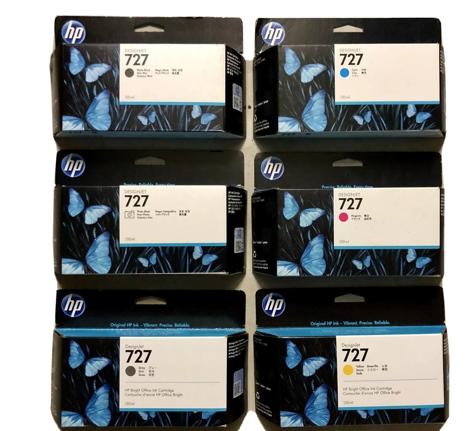 Set 6 New Genuine OEM Factory Sealed HP 727  Inkjet Cartridges 130ml 2019-2020