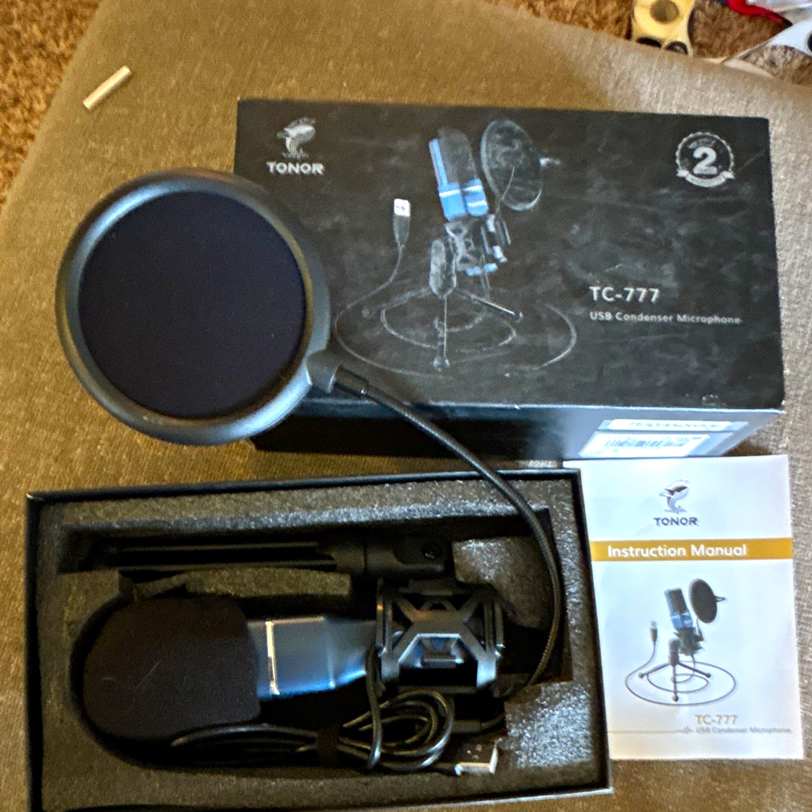 TONOR TC-777 USB Wired Condenser Cardioid Mic, Black, Tripod Pop Filter