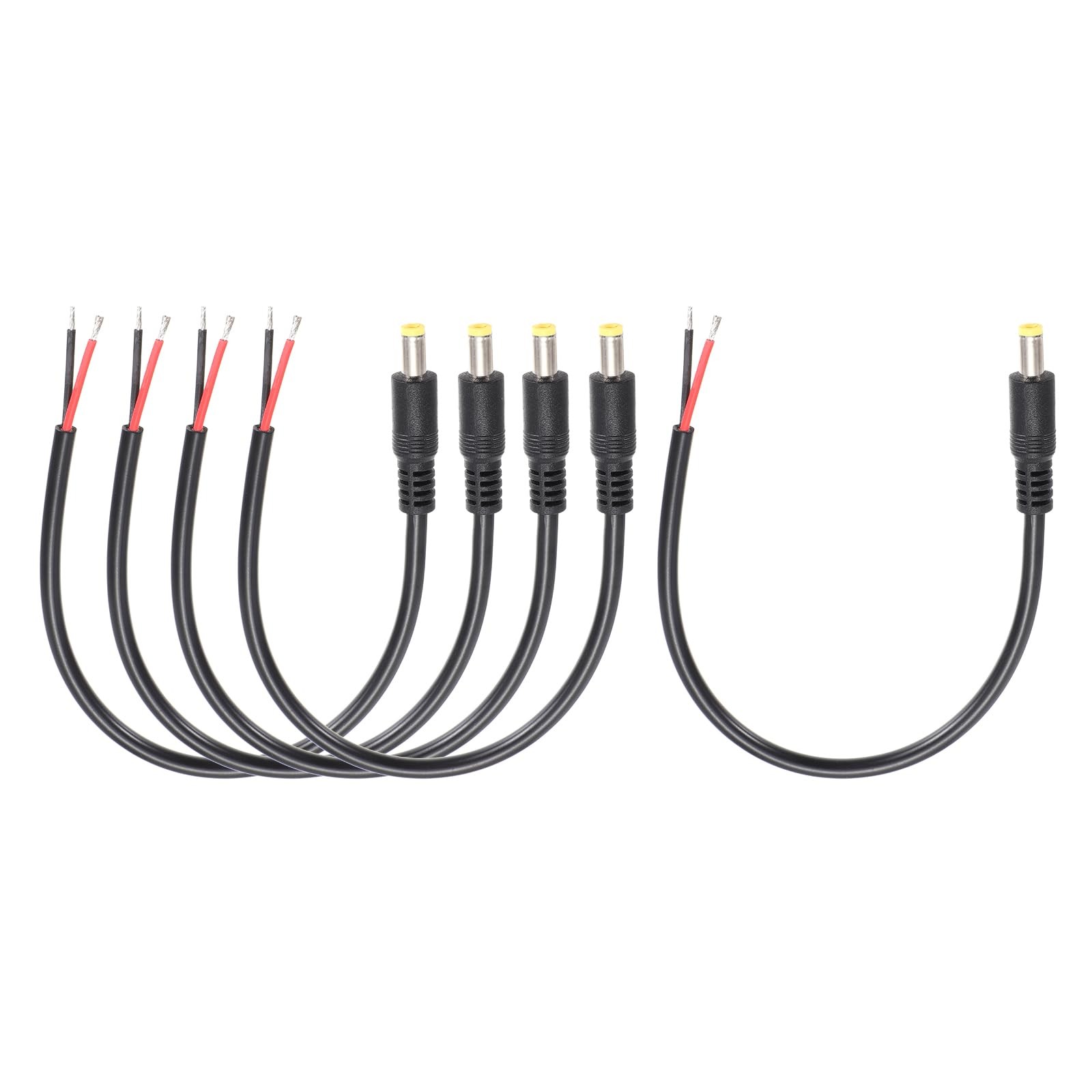 MECCANIXITY 5pcs DC Power Pigtails Cable, 5.5mm x 2.5mm Male Barrel Plug Conn...