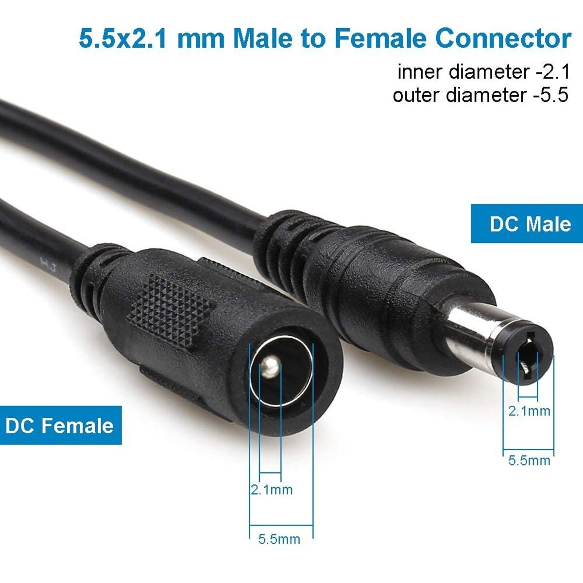 DC 12V Power Extension Cable, Wireless (Black)