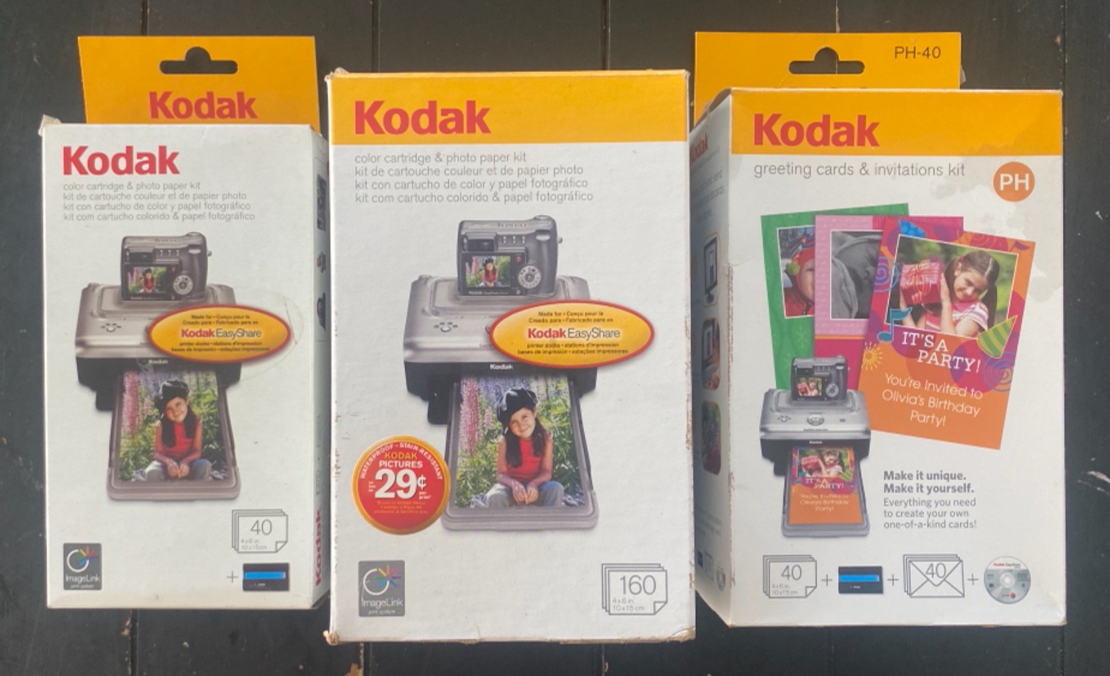 KODAK PH-160 + (2) PH-40 : Color Cartridge Photo Paper Greeting Card Invitation