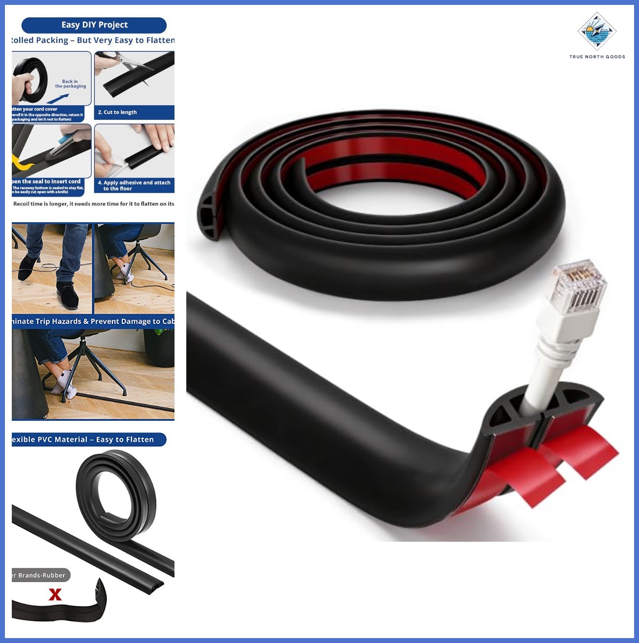 Cord Cover 4ft Cable Concealer Self-Adhesive PVC Black Indoor Hider Easy Cut