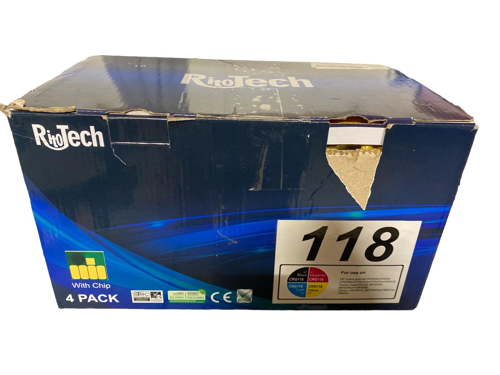 RitoTech 118 Toner Cartridge Black Cyan Magenta Yellow 4 Pack With Chip CRG118