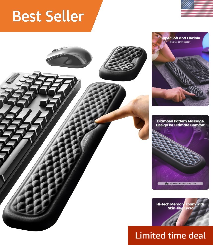 Ergonomic Memory Foam Wrist Rest for Keyboard & Mouse - Pain Relief Support