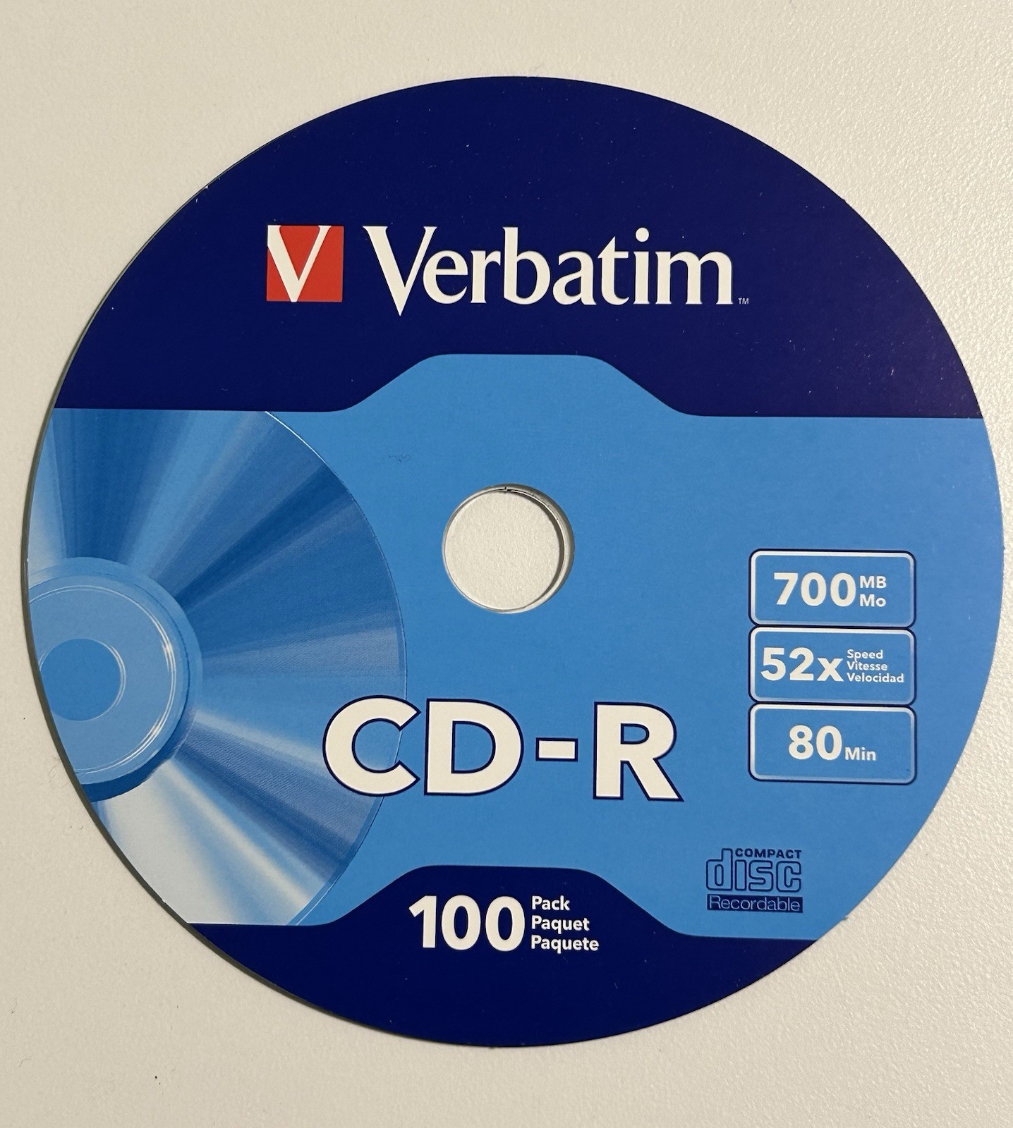 25 VERBATIM Blank 52X CD-R CDR Branded Logo 700MB Recordable Media Disc
