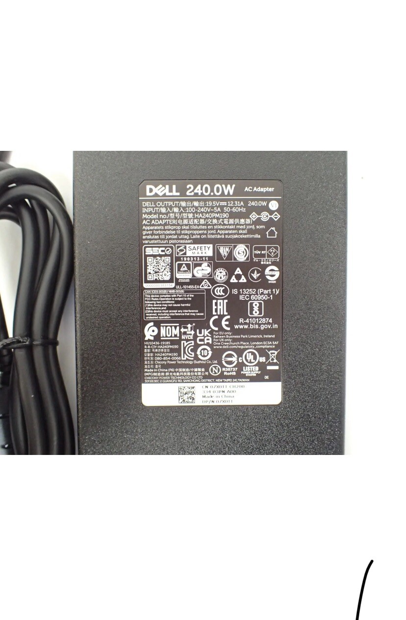 LOT OF 5X Dell AC Adapter 240W W Power Cord G3 G7 Alienware x17 x15 M17x m15 R