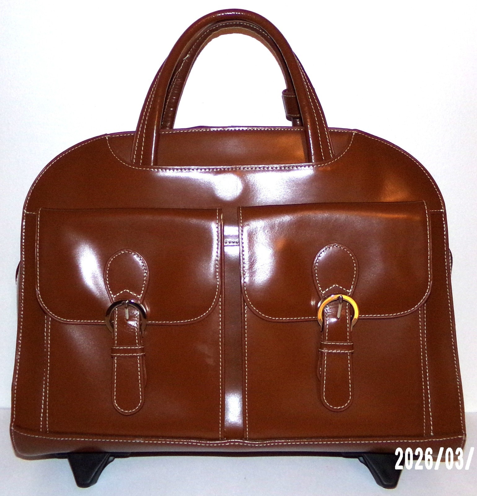 MCKLEIN DAVIS Leather Wheeled Ladies' Brown Briefcase Holds 15" Laptop Excellent
