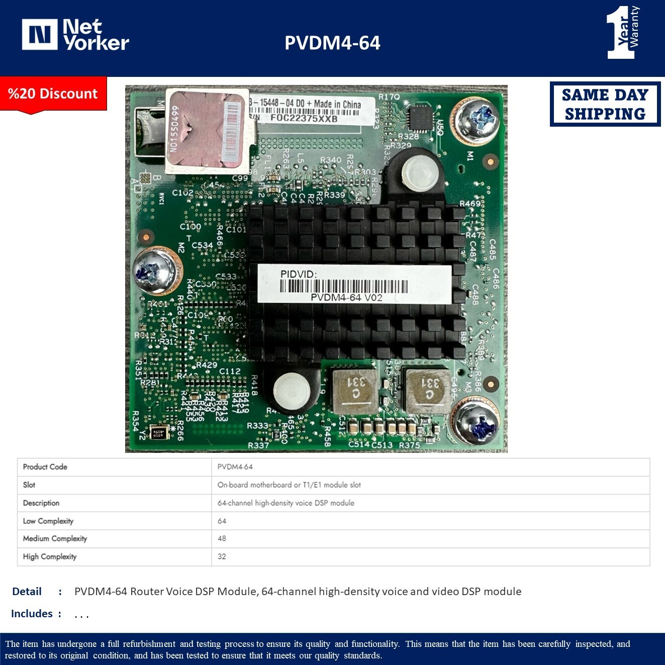 Cisco PVDM4-64 64-Channel Voice DSP Module - Same Day Shipping