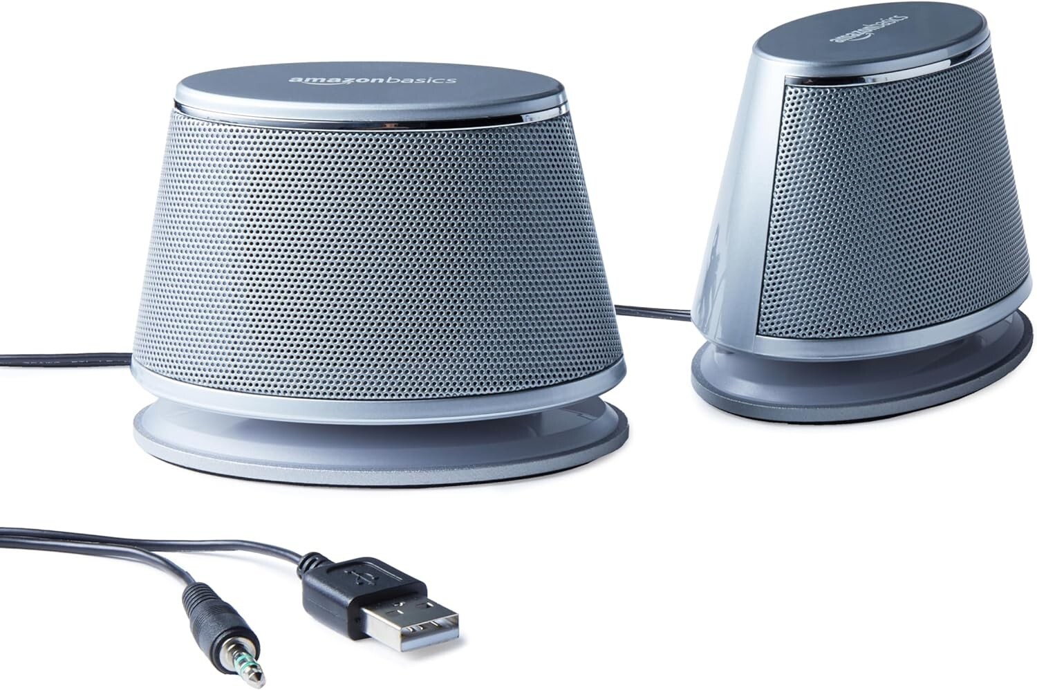 USB Plug-n-Play Computer 2 Speakers, 1 Pair, Set of 2, Silver, OPENBOX