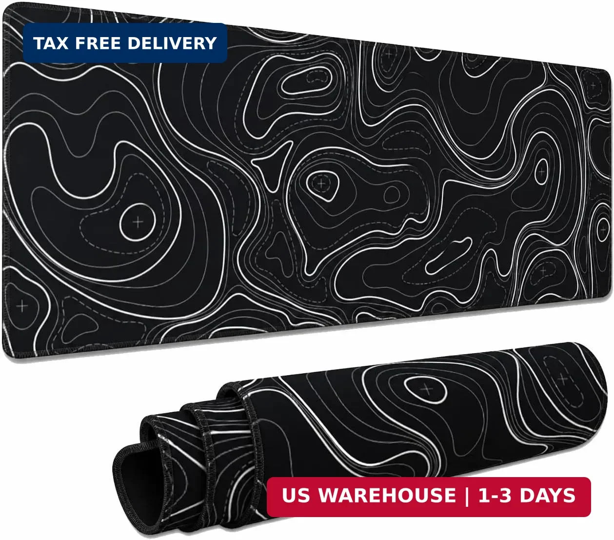 Large Gaming Mouse Pad Black Topographic Contour Mouse Pad Extended XL Long Mous