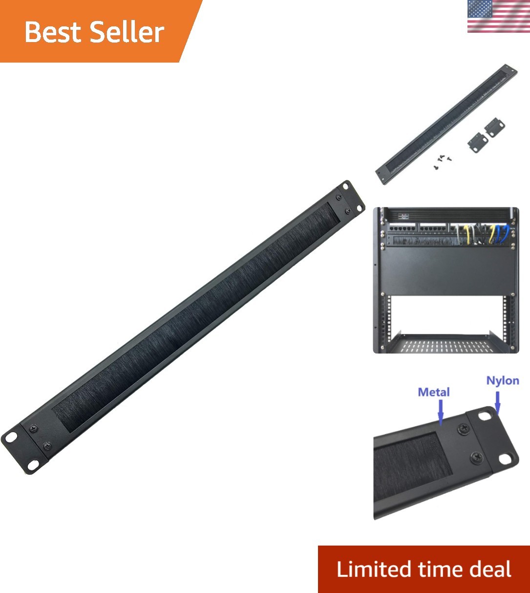 Compact 1U Disassembled Rack Mount Cable Management Panel with Brush for Servers