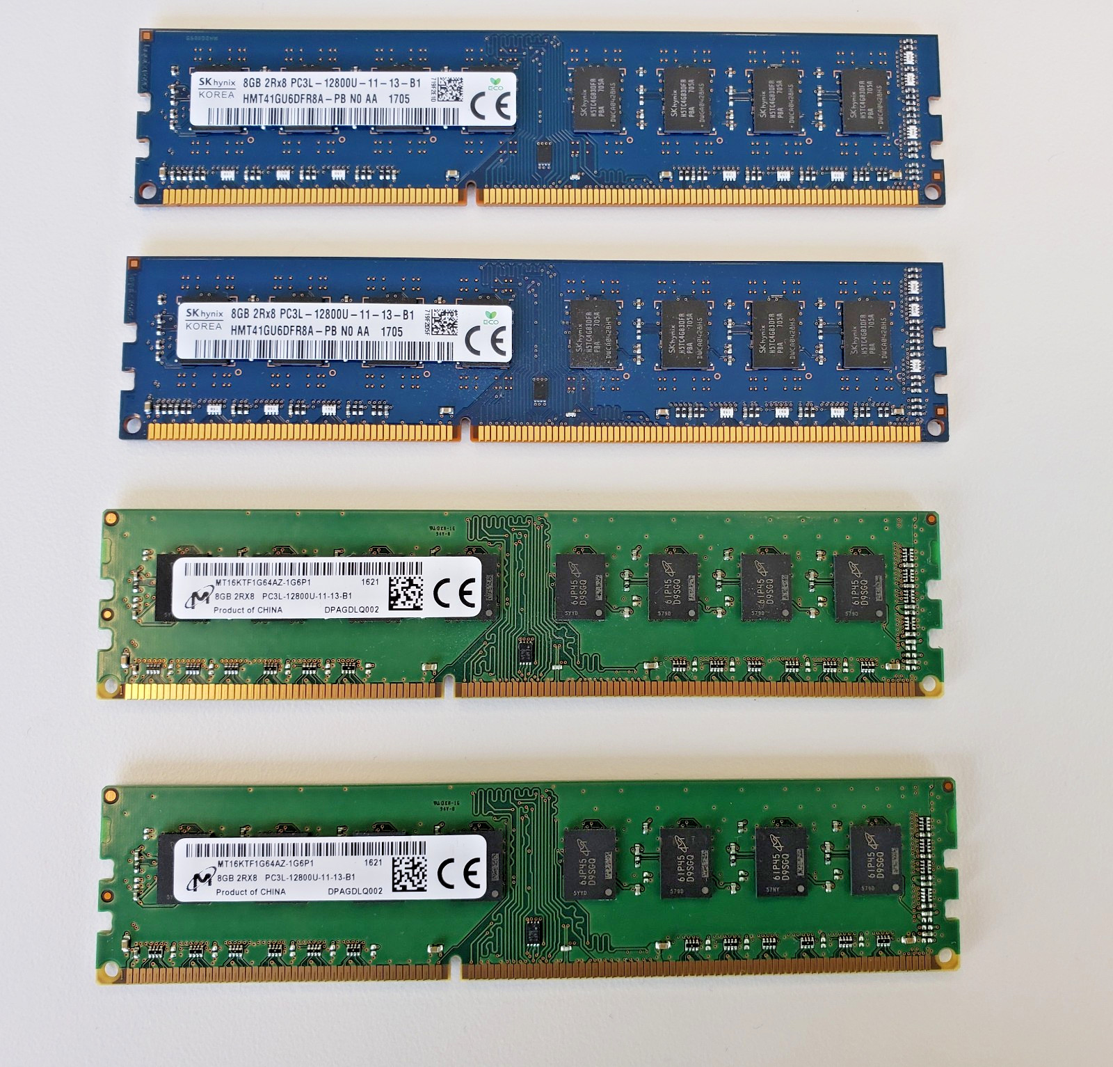 32GB Micron, SK Hynix (4 x 8 GB) 2Rx8 PC3L-12800U-11-13-B1 RAM 1600 240-Pin DIMM