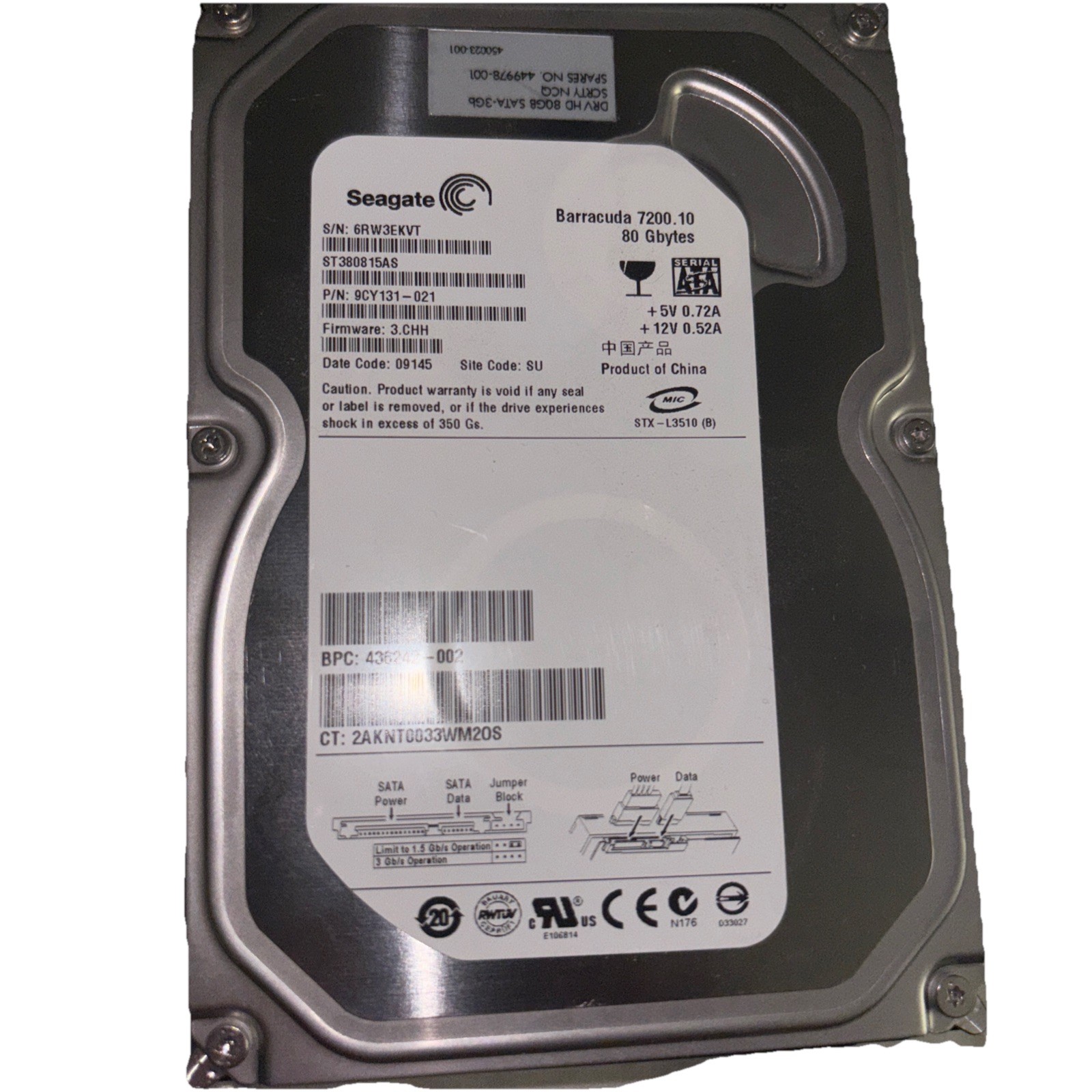 Seagate Barracuda 7200.10 160GB Internal 7200RPM 3.5" (ST3160815AS) HDD