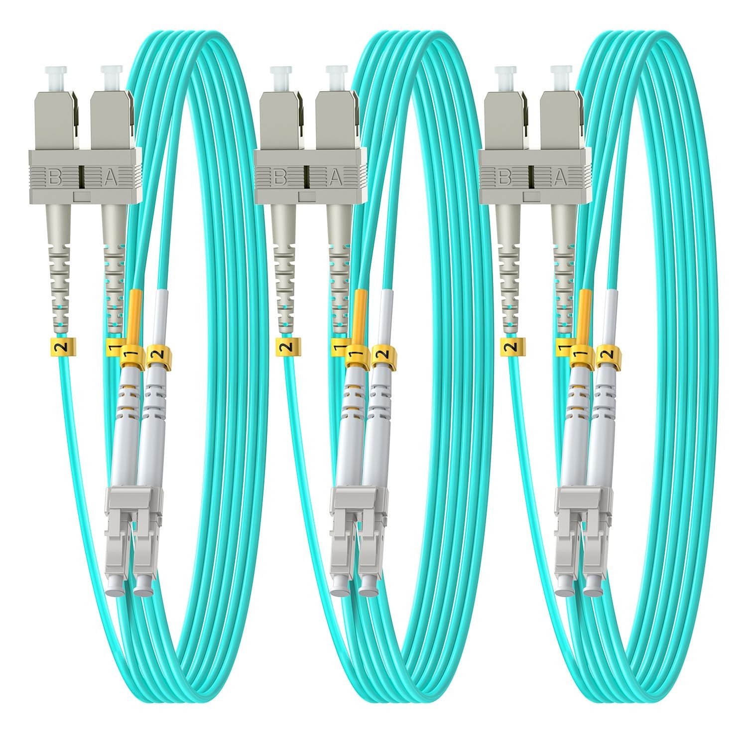 3 PCS OM3 SC To LC Fiber Patch Cable Duplex Multimode 10G/40G 50/125um 2m 6FT