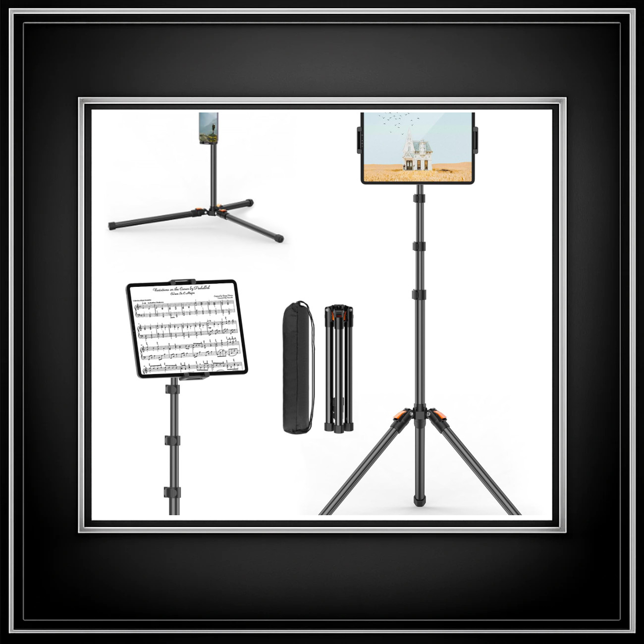 72in Adjustable Tablet Floor Stand Tripod - Aluminum Holder for iPad & Tablets