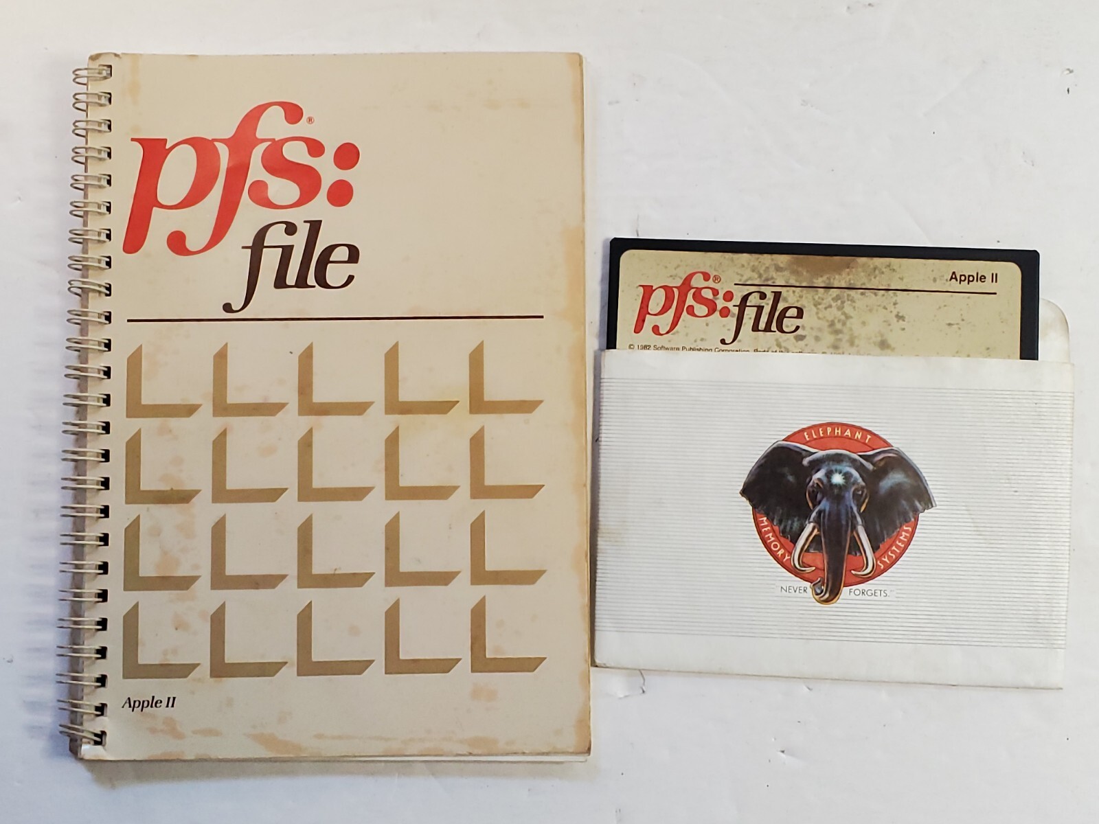 Vintage Apple II PFS File Manual and 8" Floppy Disc - April 1983 & 1982