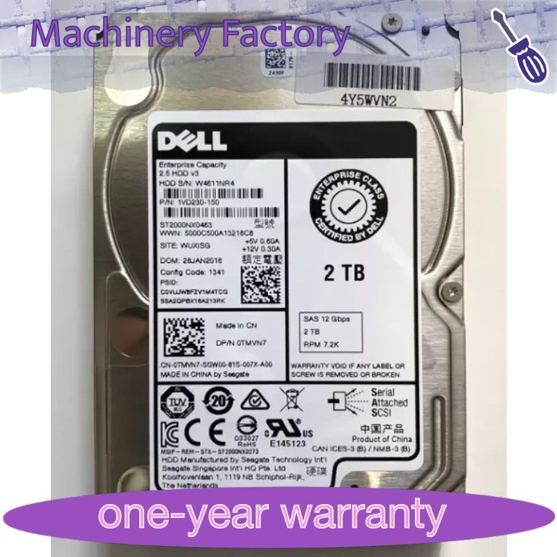 1PCS New Dell 0TMVN7 TMVN7 2TB ST2000NX0463 7.2K SAS 2.5" SFF 12Gb HDD No Tray