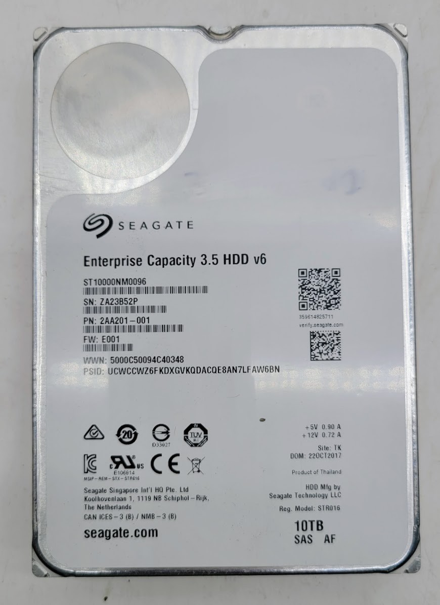 Seagate Enterprise 10TB 7200 RPM SAS 12Gb/s 3.5'' HDD ST10000NM0096/100% health