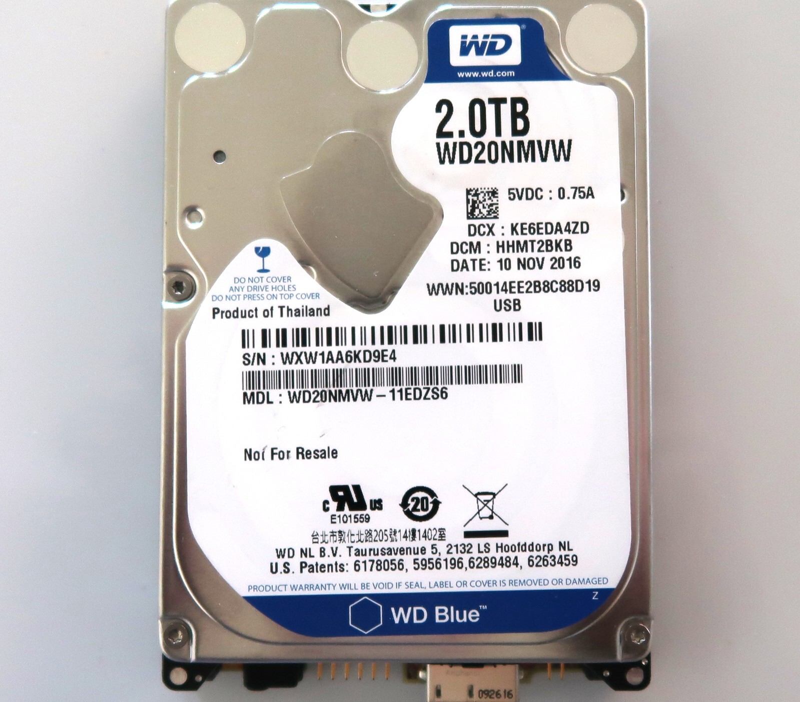 Western Digital WD20NMVW-11EDZS6 (WXW1) HHMT2BKB Thailand 2000gb USB NOV/2016