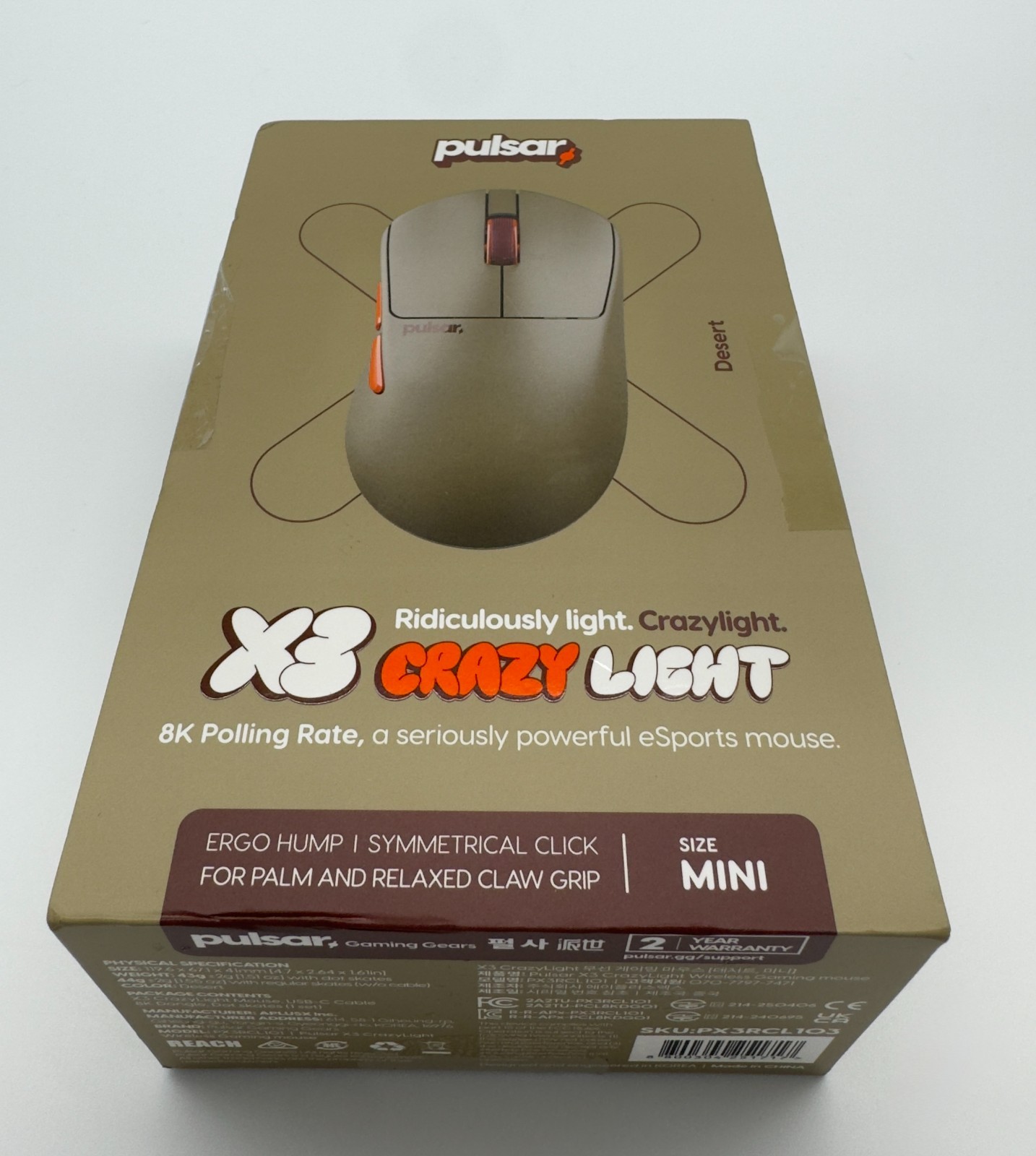 Pulsar X3 CrazyLight Mini 8K Wireless Gaming Mouse Desert PX3RCL103