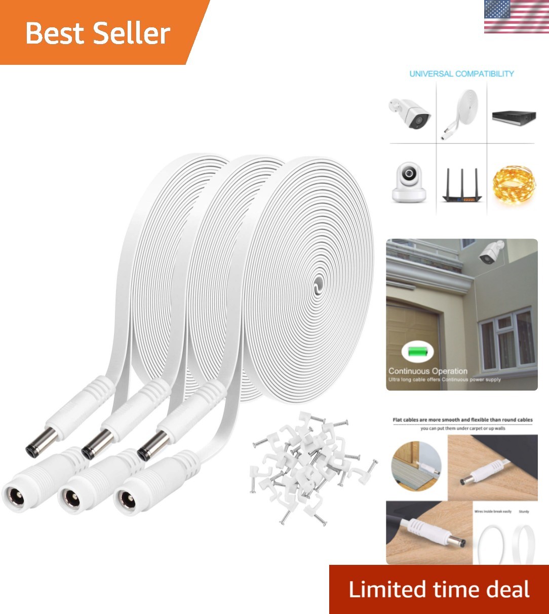 Expand Your Power : 3 Pack 25ft DC Power Extension Cables - Flat Design
