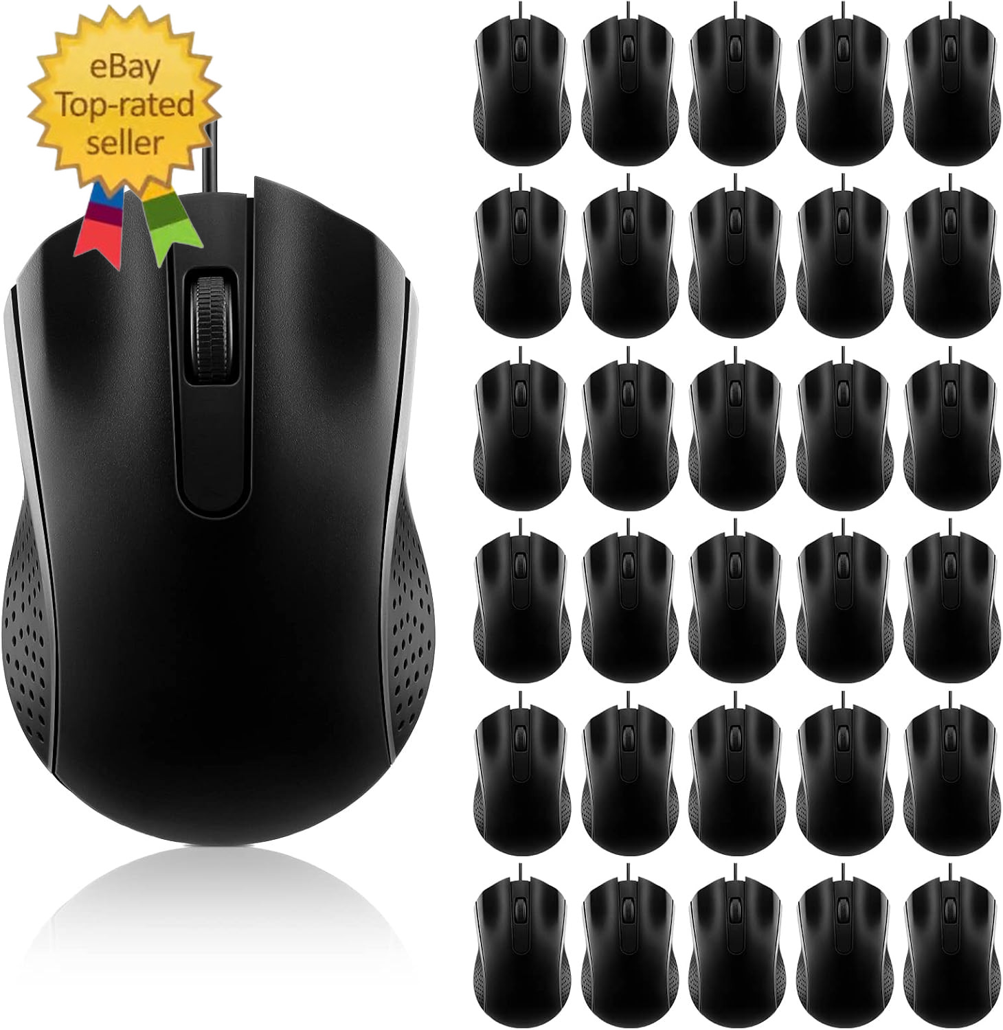 30 Pack Computer USB Wired Mouse Bulk 3 Button 800/1200 DPI Black