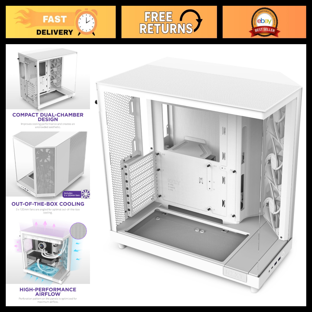 Compact Dual-Chamber Mid-Tower Case | High-Performance Airflow | 3 x 120mm Fans